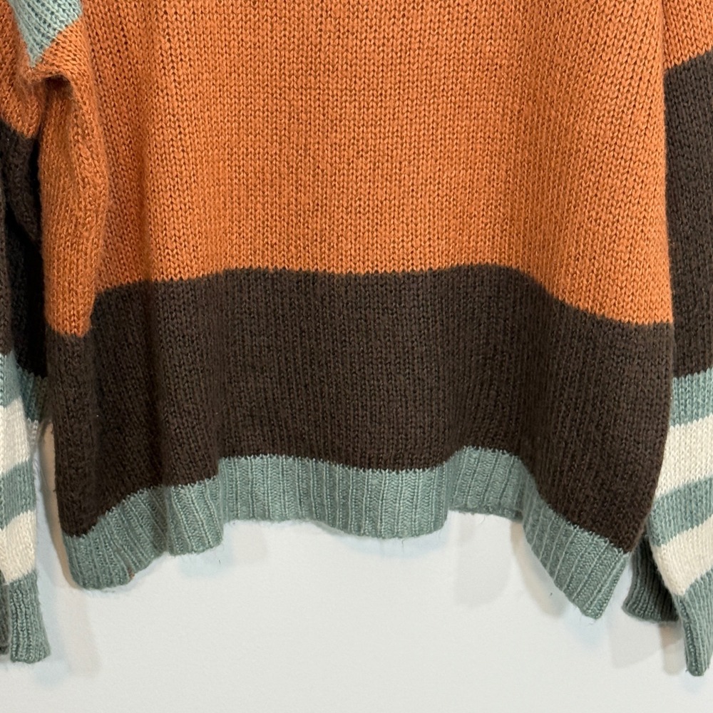 Becaal Womens Striped Sweater M Orange Boho Earthy Casual Knit Crewneck - Picture 4 of 12